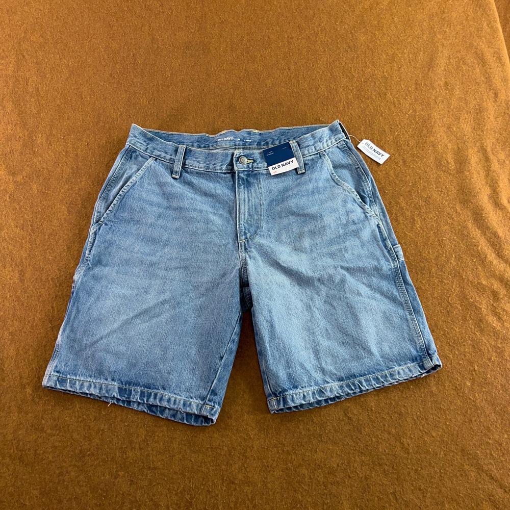Old Navy Mens 34 Blue Light Wash Denim Carpenter Shorts NWT